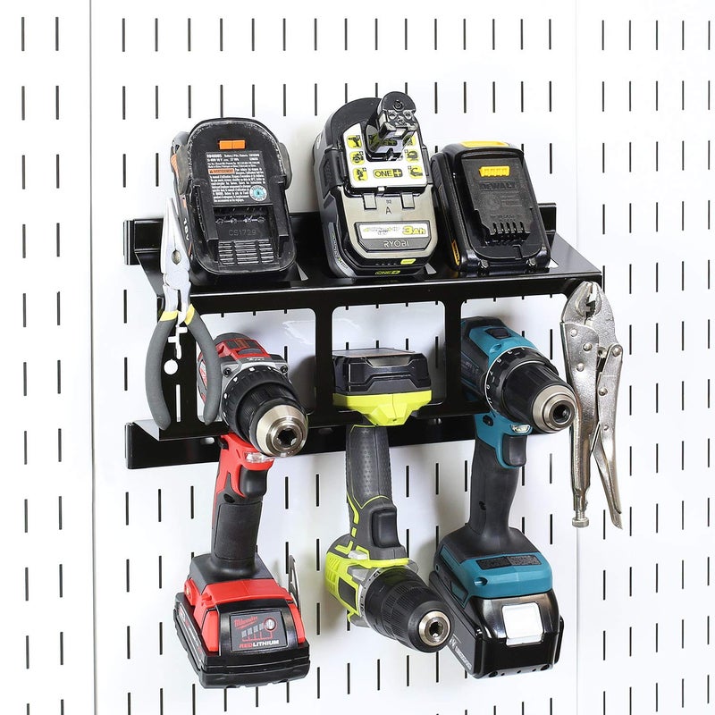 Wall Control Drill Holder Power Tool Storage Rack - Compact Impact Drill Battery Power Tool Pegboard Organizer Pegboard (Black) - Image 2